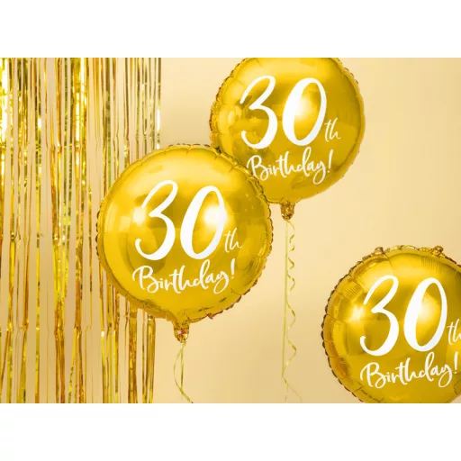 Fólia léggömb, 30th Birthday, arany, 45 cm