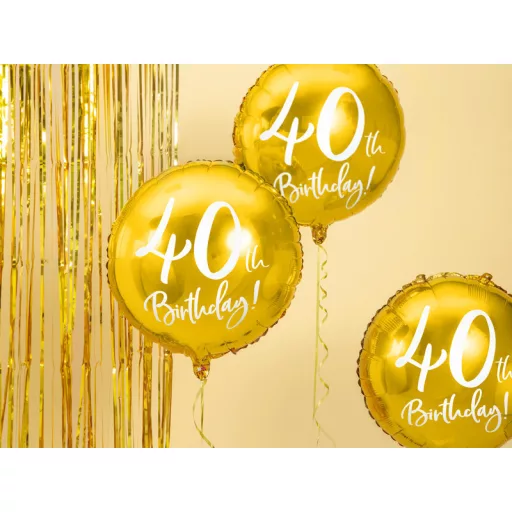 Fólia léggömb, 40th Birthday, arany, 45 cm