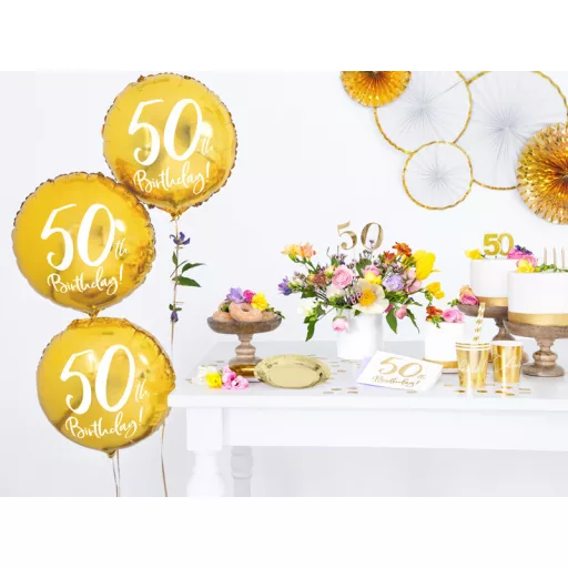 Fólia léggömb, 50th Birthday, arany, 45 cm