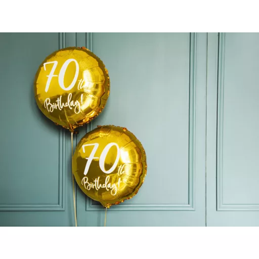 Fólia léggömb, 70th Birthday, arany, 45 cm