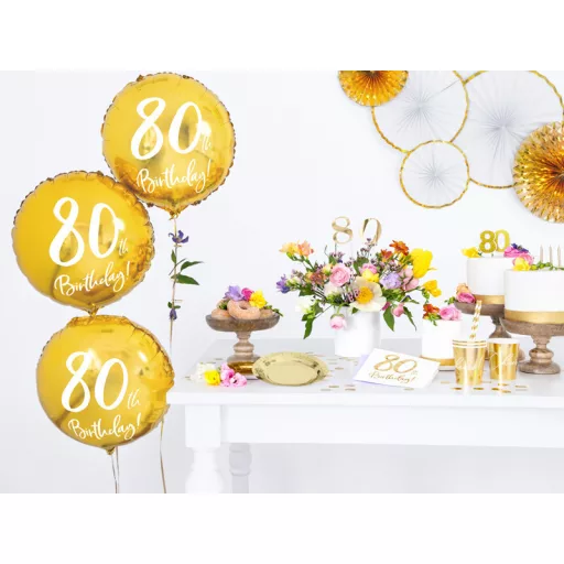 Fólia léggömb, 80th Birthday, arany, 45 cm