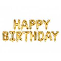 Fólia léggömb "Happy Birthday", 340x35cm, arany