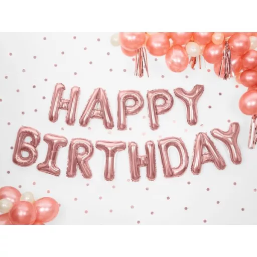 Fólia léggömb "Happy Birthday", 340x35cm, rose gold