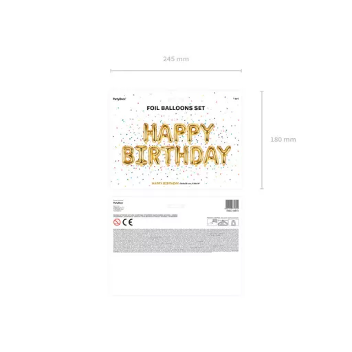 Fólia léggömb "Happy Birthday", 340x35cm, arany