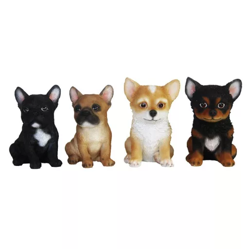 Ülő corgi kiskutya polyresin szobor, fekete, kültéri és beltéri dekorációs kiegészítő