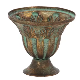   Antikolt stílusú fém virágtartó, arany színű, 13 cm átmérőjű