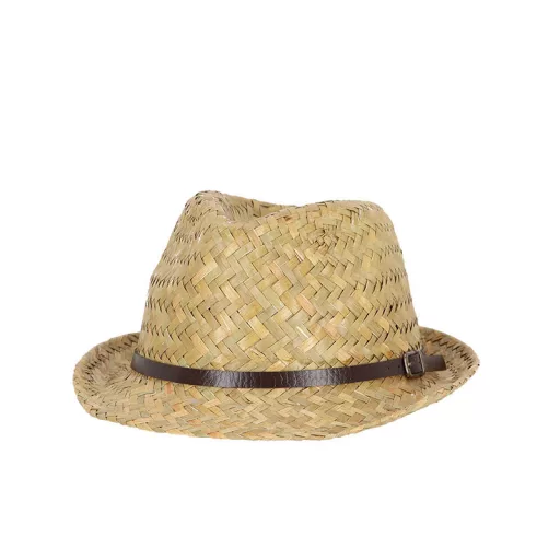 Trilby szalmakalap, bőr szíjjal, 25 x 27 cm átmérőjű