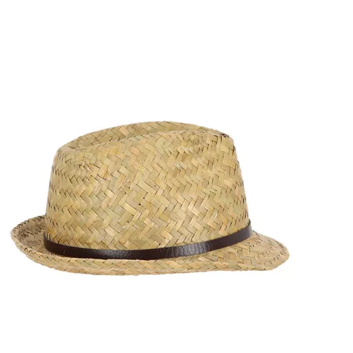 Trilby szalmakalap, bőr szíjjal, 25 x 27 cm átmérőjű