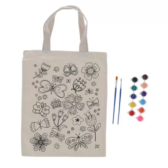   Kifesthető pillangós vászon gyerek táska, festékkel és ecsettel, 29 x 30 cm