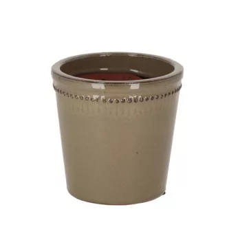   Zománcolt kerámia virágcserép, szürkés barna, 15 cm átmérőjű