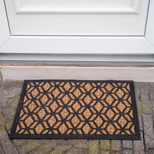 Gyémánt mintás gumi és kókuszrost lábtörlő, 60 x 40 cm