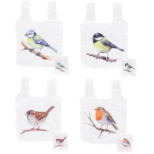 Kék cinegés összehajtható bevásárló táska, 36 x 36 cm