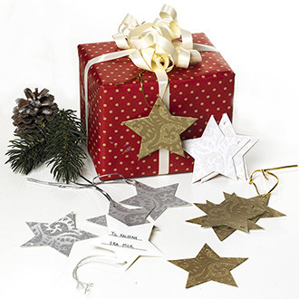 Csillag alakú ajándékkísérő kártyák, 7 cm, PIROS