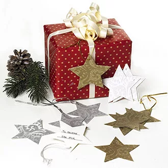 Arany csillag alakú ajándékkísérő kártya, 7 cm