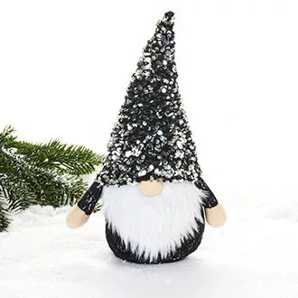 Pixy, manó, fekete glitteres sapkában, 31 cm