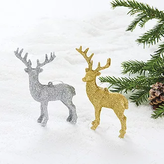   Rénszarvas, csillogó ezüst vagy arany színben, akasztóval, 14 cm