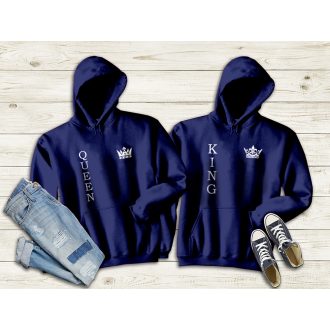 Sötétkék king–queen páros pulóver, férfi fazon