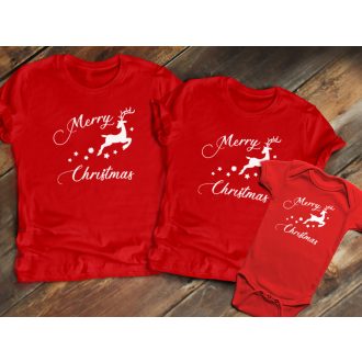 Szarvasos „Merry Christmas” karácsonyi családi póló, férfi