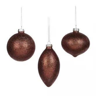 Óarany üveg karácsonyi dísz szett, 3 féle, 8 cm