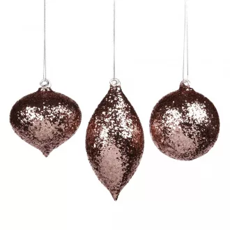   Rose gold karácsonyfadísz, 3 féle, 8 cm  - 3 db-os szett - igazi üveg dísz