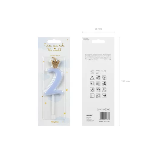 Szülinapi számgyertya, 2, világoskék, 9.5 cm