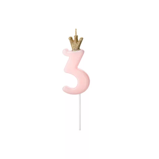 Szülinapi számgyertya, 3, halványrózsaszín, 9.5 cm – Gyertya, Csillagszóró, Tűzijáték és Szívószál