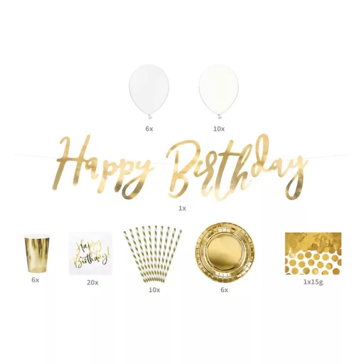 Születésnapi buli díszkészlet arany színben – Party szettek
