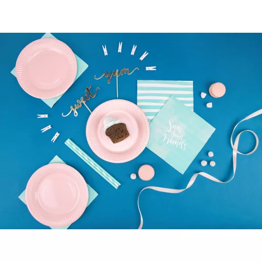 Papírszívószálak, égszínkék, ferde, fehér csíkokkal 19,5 centiméter (10 db/csomag)