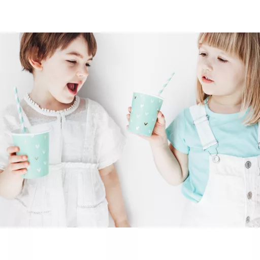 Papírszívószálak, égszínkék, ferde, fehér csíkokkal 19,5 centiméter (10 db/csomag)