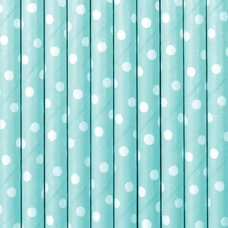   Papírszívószálak, égszínkék, apró, fehér pöttyökkel 19,5 centiméter  (10 db/csomag)