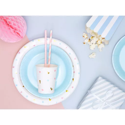 Papírszívószálak, világos rózsaszín, kis, fehér pöttyökkel 19,5 centiméter (10 db/csomag)