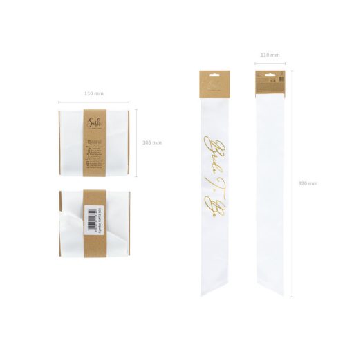 Szatén vállszalag Bride to Be felirattal, fehér, 75 cm