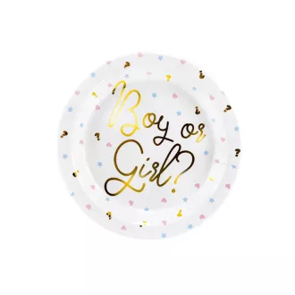 Papírtányér Boy or Girl? felirattal