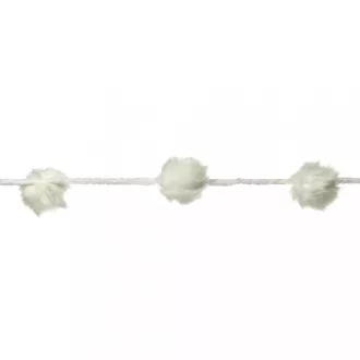 Műszőrme pom-pom girland, fehér, 178 cm