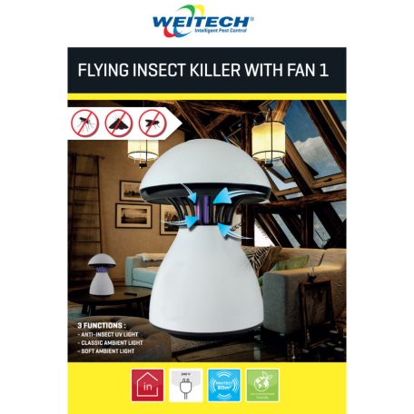 Ventillátoros csapda repülő rovarokra - 3 funkciós /Led UV+ventillátor/ hangulatvilágítás/80 m2 területre