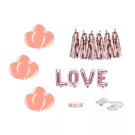 Love, autódekoráció készlet, rosegold színben