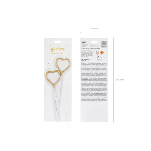 Szív alakú csillagszóró, arany, 16.5cm 2 db/csomag – Gyertya, Csillagszóró, Tűzijáték és Szívószál