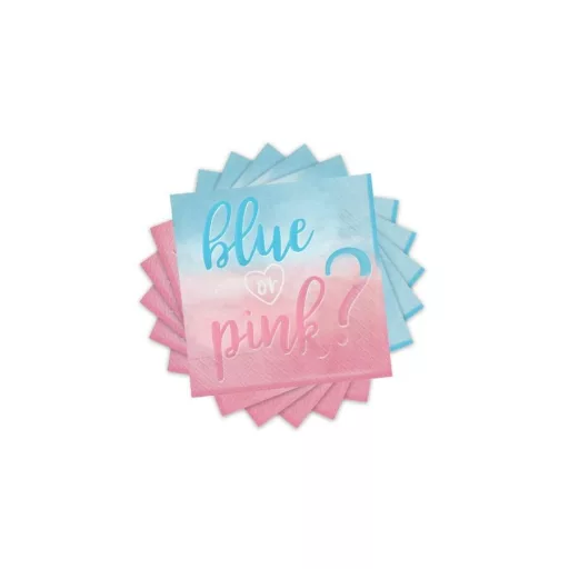 Blue or Pink Parti Szalvéta Babaszületésre - 33 cm x 33 cm, 16 db-os
