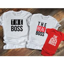 Családi fehér piros pólószett The boss real boss new boss