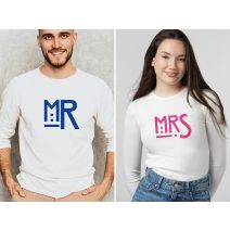 Páros hosszú ujjú póló Mr és Mrs. kék és magenta