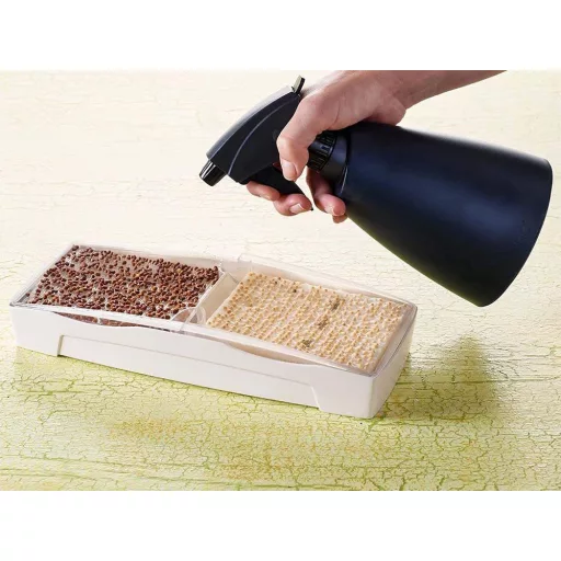 MicroGreen Garden DUO készlet dupla csíráztató tál + 2 vetőmagpárna (zsázsa, rukkola) + csíramag (jégcsapretek)