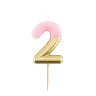 2-es Fényes Pink Arany Szülinapi Számgyertya – Gyertya, Csillagszóró, Tűzijáték és Szívószál