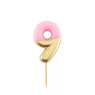 9-es Fényes Pink Arany Szülinapi Számgyertya – Gyertya, Csillagszóró, Tűzijáték és Szívószál