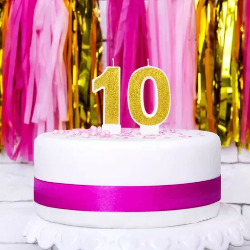 0-ás Csillogó Arany Szülinapi Számgyertya Tartóval