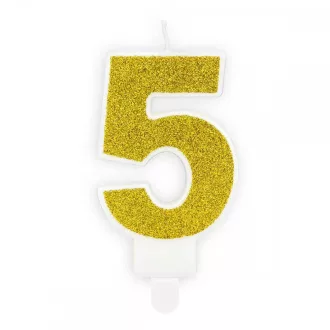 5-ös Csillogó Arany Szülinapi Számgyertya Tartóval