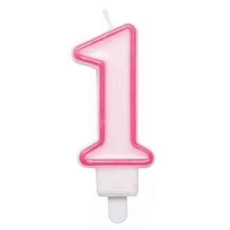Rózsaszín Keretes 1-es Szülinapi Gyertya Tartóval
