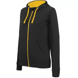   Kariban 467 NŐI kapucnis végig zipzáras pulóver - Fekete-sárga - 2XL