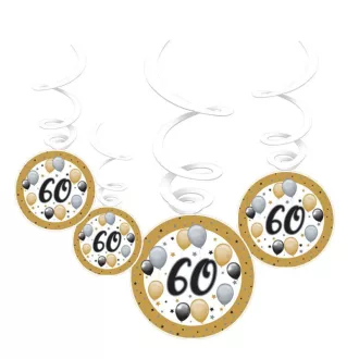   60-as Számos Szülinapi Elegáns Léggömbös Parti Spirális Függő Dekoráció, 6 db-os