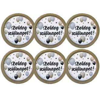   Boldog Szülinapot! Elegáns Léggömbös Parti Papír Tányér, 23 cm-es, 6 db-os