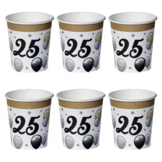   25-ös Számos Szülinapi Elegáns Léggömbös Parti Papír Pohár - 250 ml, 6 db-os